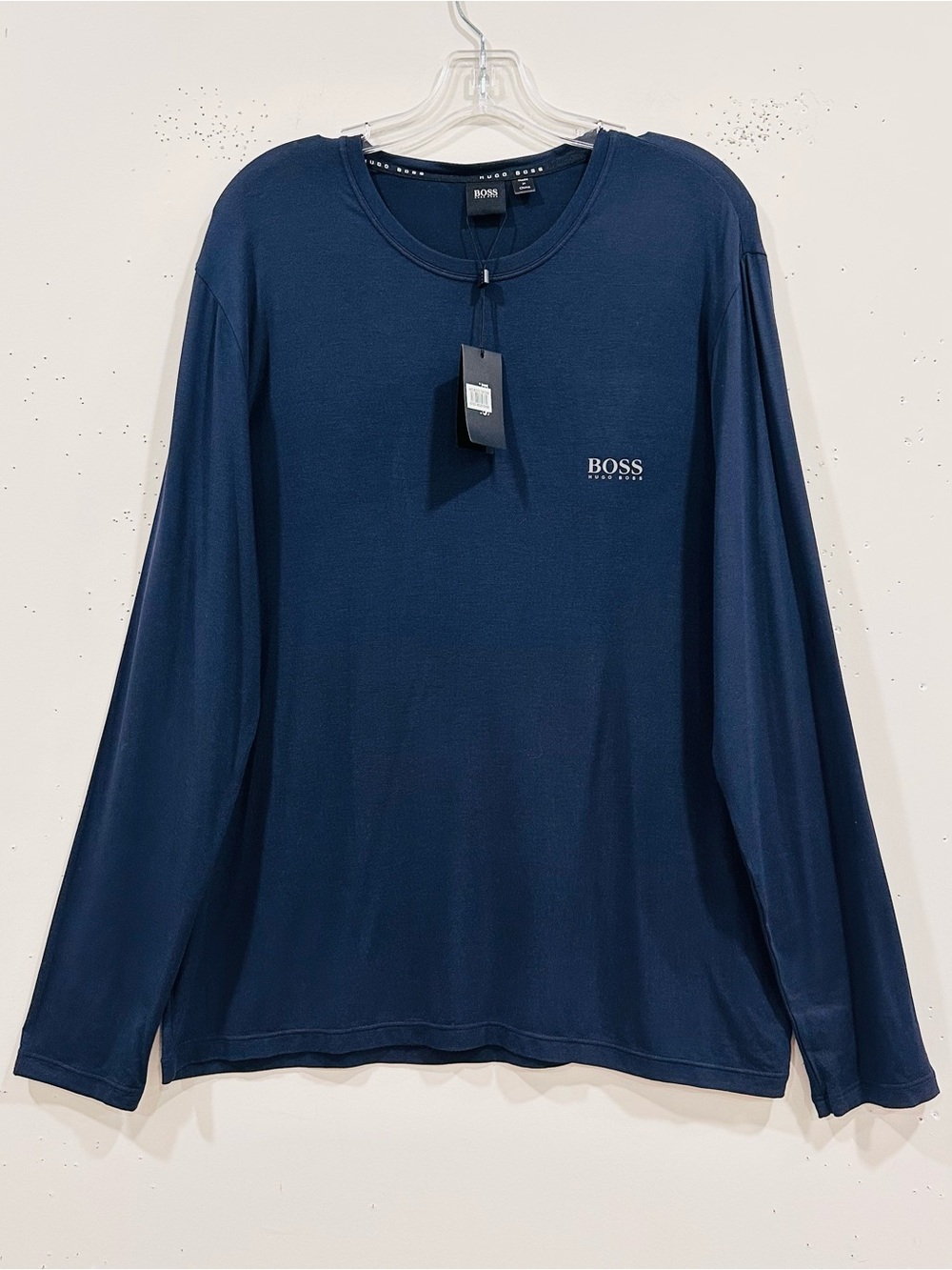 NWT BOSS Hugo Boss Men's Long Sleeve T-Shirt Navy Blue Luxury Loungewear Size L
